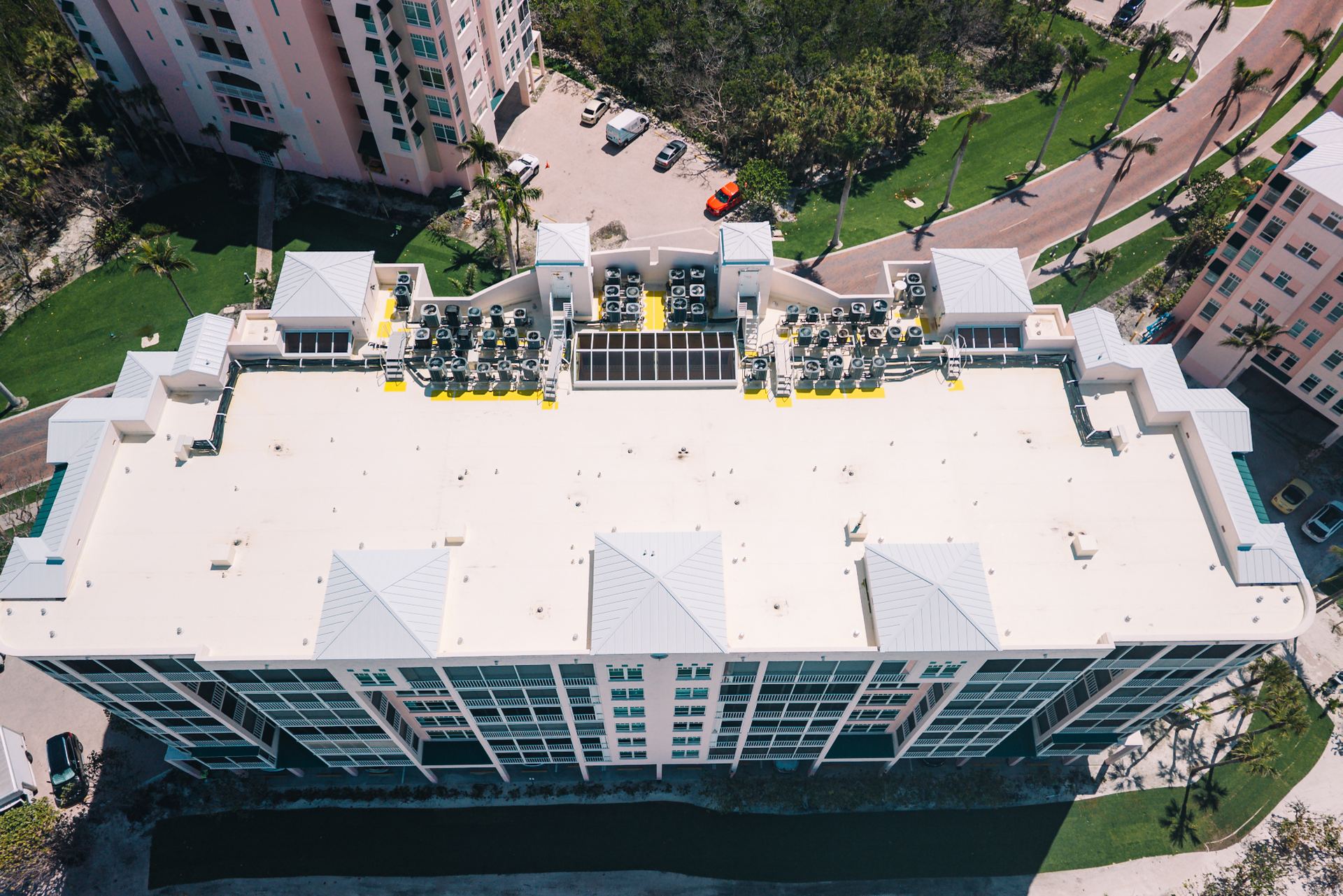 FiberTite single ply membrane on a completed low slope commercial roof